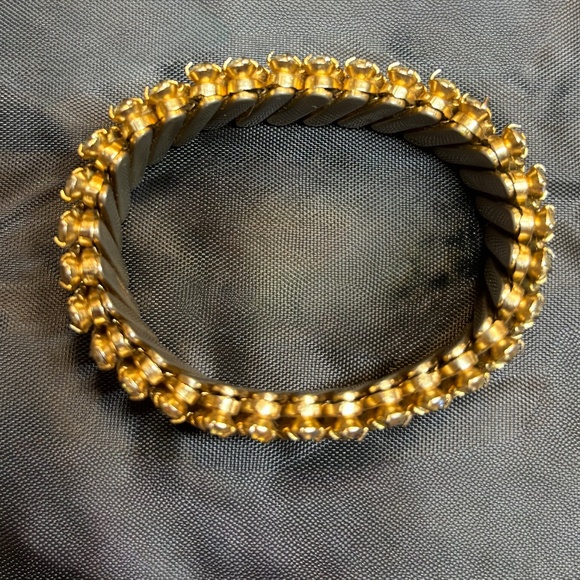 Antique Cut Aurora Borealis Glass Stretch Paddle Wide Bracelet MRK Made In Japan - Picture 5 of 8